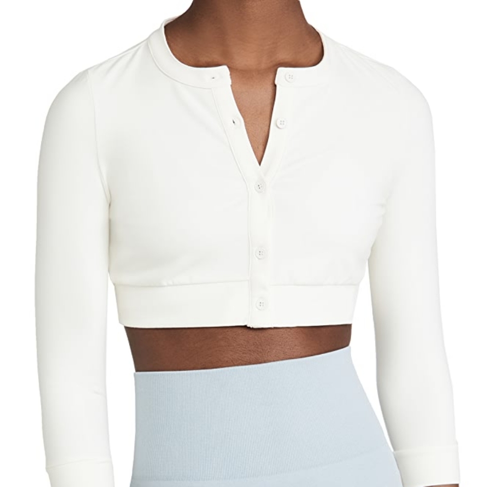 WeWoreWhat We Wore What Knit Cropped Cardigan Off White Viscose Button Down Top - Picture 9 of 12